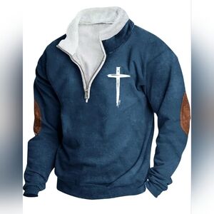Mens Quarter-Zip Sweatshirts Stylish Cross Jesus Christ Christians Sweatshirt